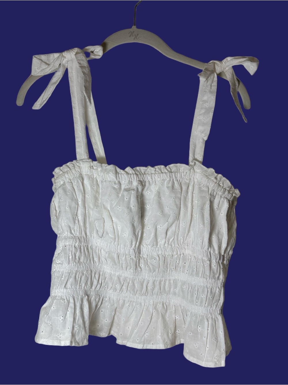 Forever 21 White Eyelet Tie-Shoulder Smocked Tank Medium Juniors